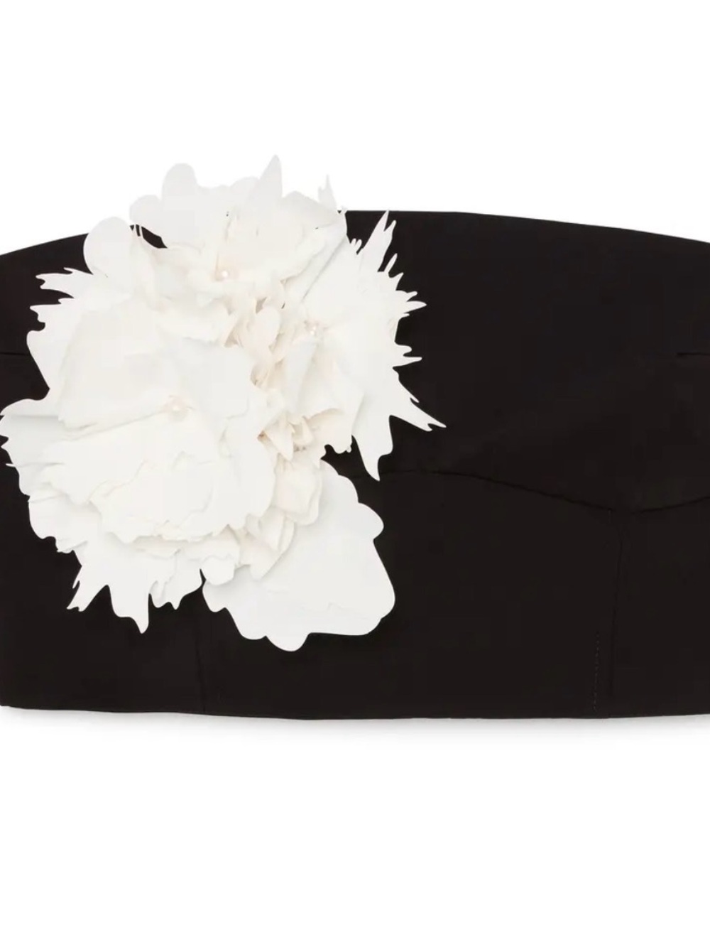 Kika Vargas Black Strapless Top with White Floral Applique